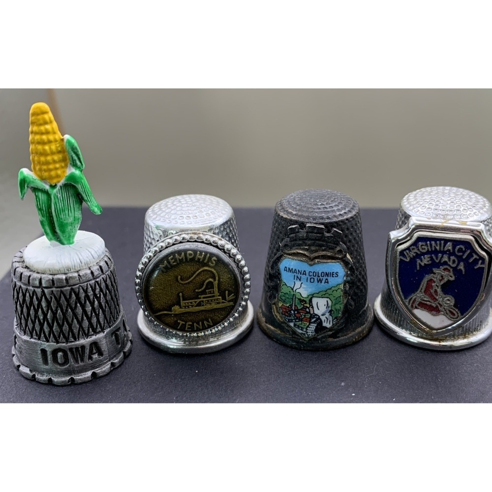 Lot Of 4 Vtg State And City Souvenir Thimbles Cottagecore Grandma Metal